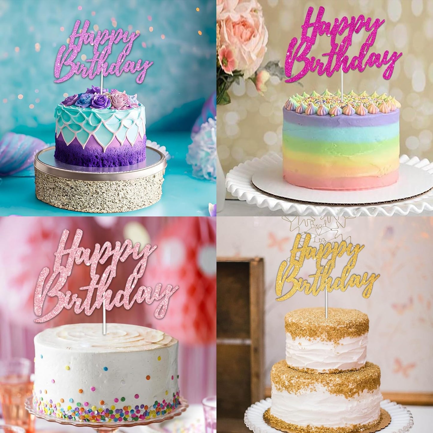 BEISHIDA Happy Birthday Cake Toppers Gold Glitter Birthday Cake Decoration Cake Baking Supplies 18th 30th 40th Birthday Cake Toppers For Boys Girls Men Women Birthday Party Photo Booth Props