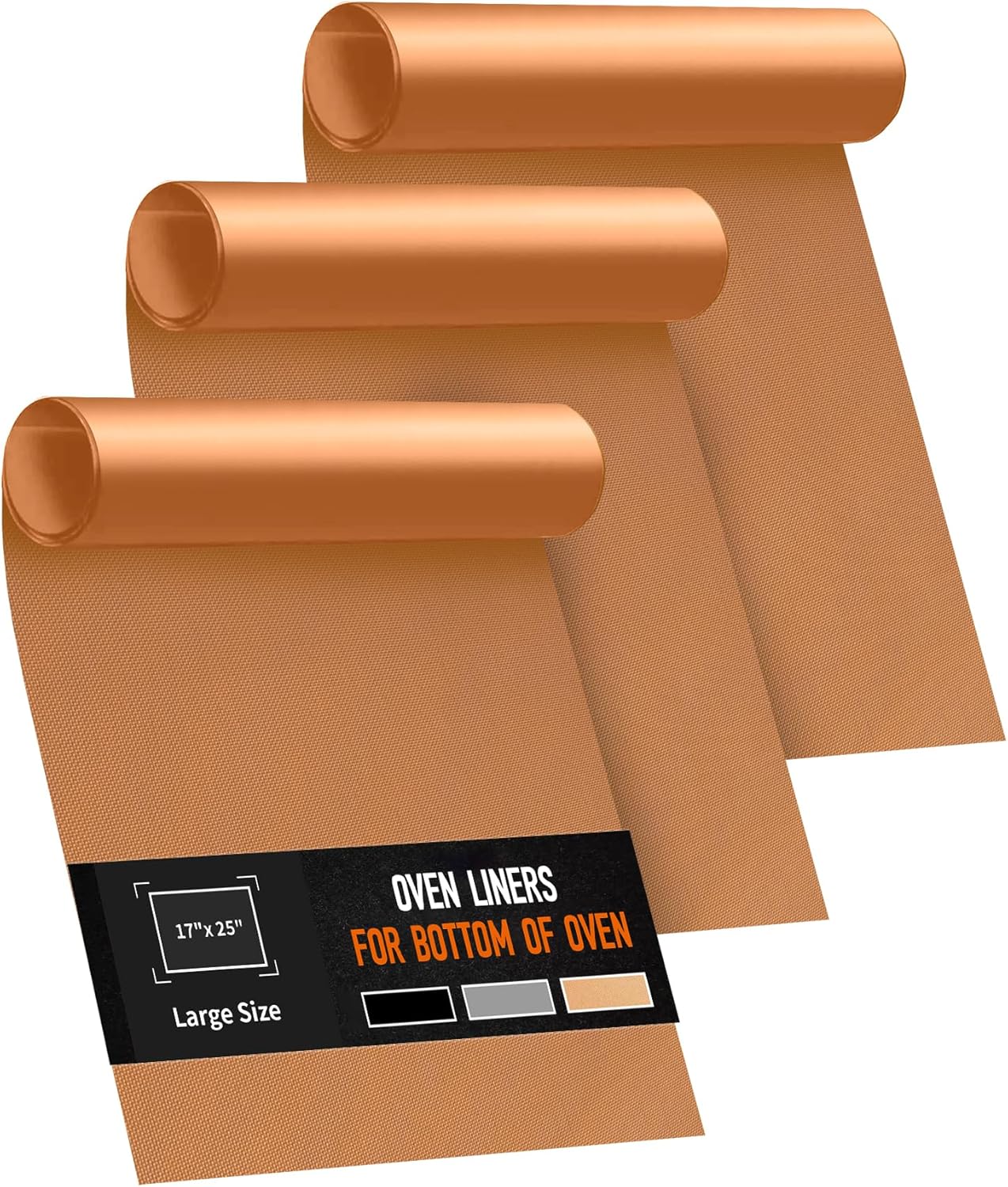 3 Pack Oven Liners for Bottom of Oven, 17x25" Large Heavy Duty Non-Stick Reusable Oven Mat for Electric, Gas, Toaster & Convection Ovens - BPA & PFOA Free, Dishwasher Safe, Kitchen Essentials, Copper