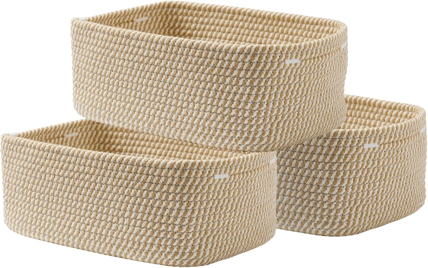 Small Woven Basket, 13.5 x 9.5 x 5 Inches, Storage Basket for Organizing, Cute Small Rope Shelf Closet Cube Storage Bins Baskets for Shelves, Dog Toy Gift Baskets Empty, 3 Pack Brown