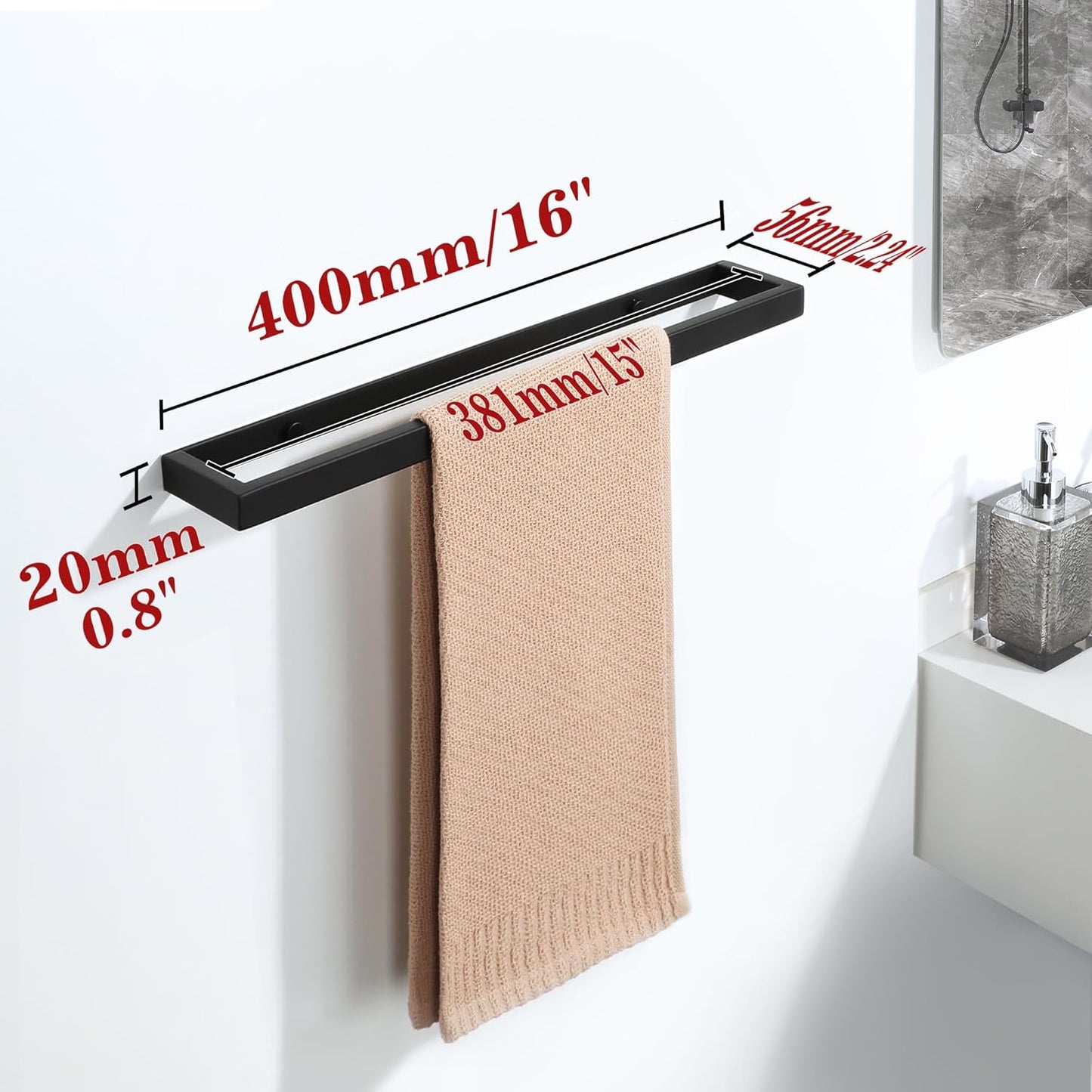 Alise Bath Towel Bars,16 Inch Towel Holder Towel Racks for Bathroom and Lavatory,SUS304 Stainless Steel Hand Towel Hanger Rail Wall Mount,Matte Black GJF040-B