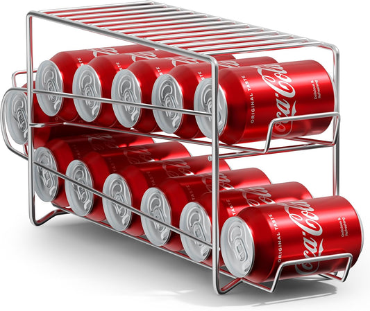 Sorbus Soda Can Rack Beverage Dispenser (1 Pack, Silver) – Holds 12 Standard 12oz Cans – Soda Can Organizer for Refrigerator, Pantry, or Countertop