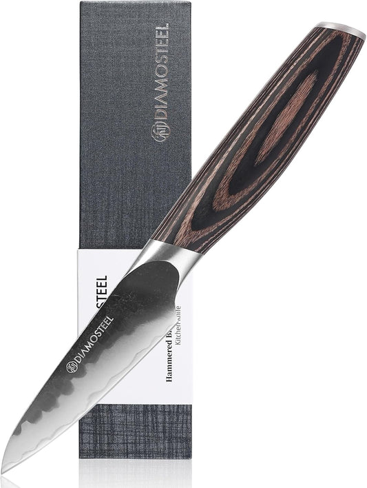 Paring Knife - 3.5-Inch Professional Kitchen Knife - Hammered Black Oxide Blade Japanese 9CR18MOV High Carbon Stainless Steel Sharp fruit Knife - Ergonomic Pakkawood Handle with Present Box