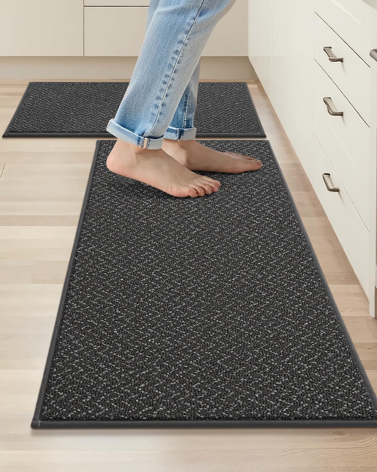 COSY HOMEER Kitchen Rugs and Mats 2PCS Non Slip Kitchen Mats for Floor Washable Stain Resistant Kitchen Runner Rug Sets Absorbent Kitchen Floor Mat 20"x32"+20"x48",Dark Grey
