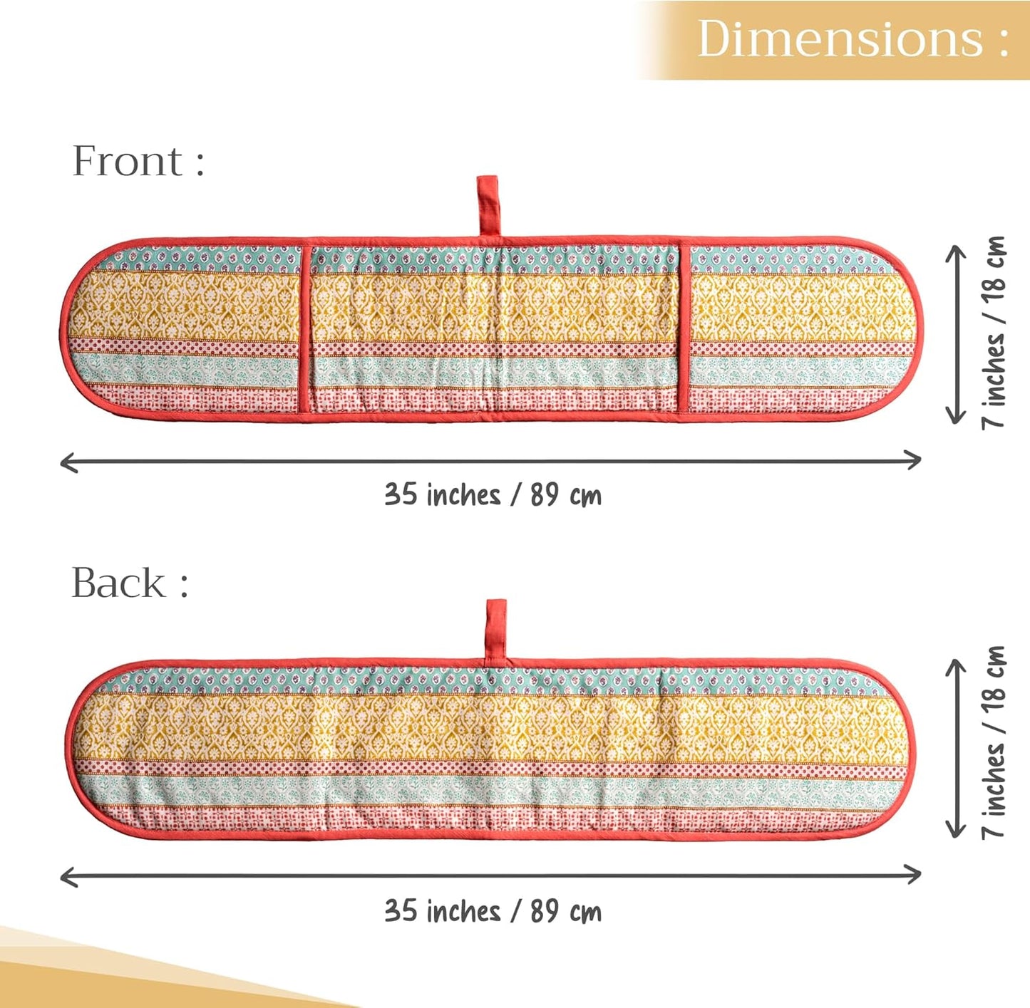 Maison d' Hermine Double Oven Mitts 100% Cotton 7"x35" Double Oven Mitt Heat Resistant BBQ Cooking Gloves with Loop, Baking, Grilling, Home, Kitchen, Handling Hot Pans Spring Summer (Provence)