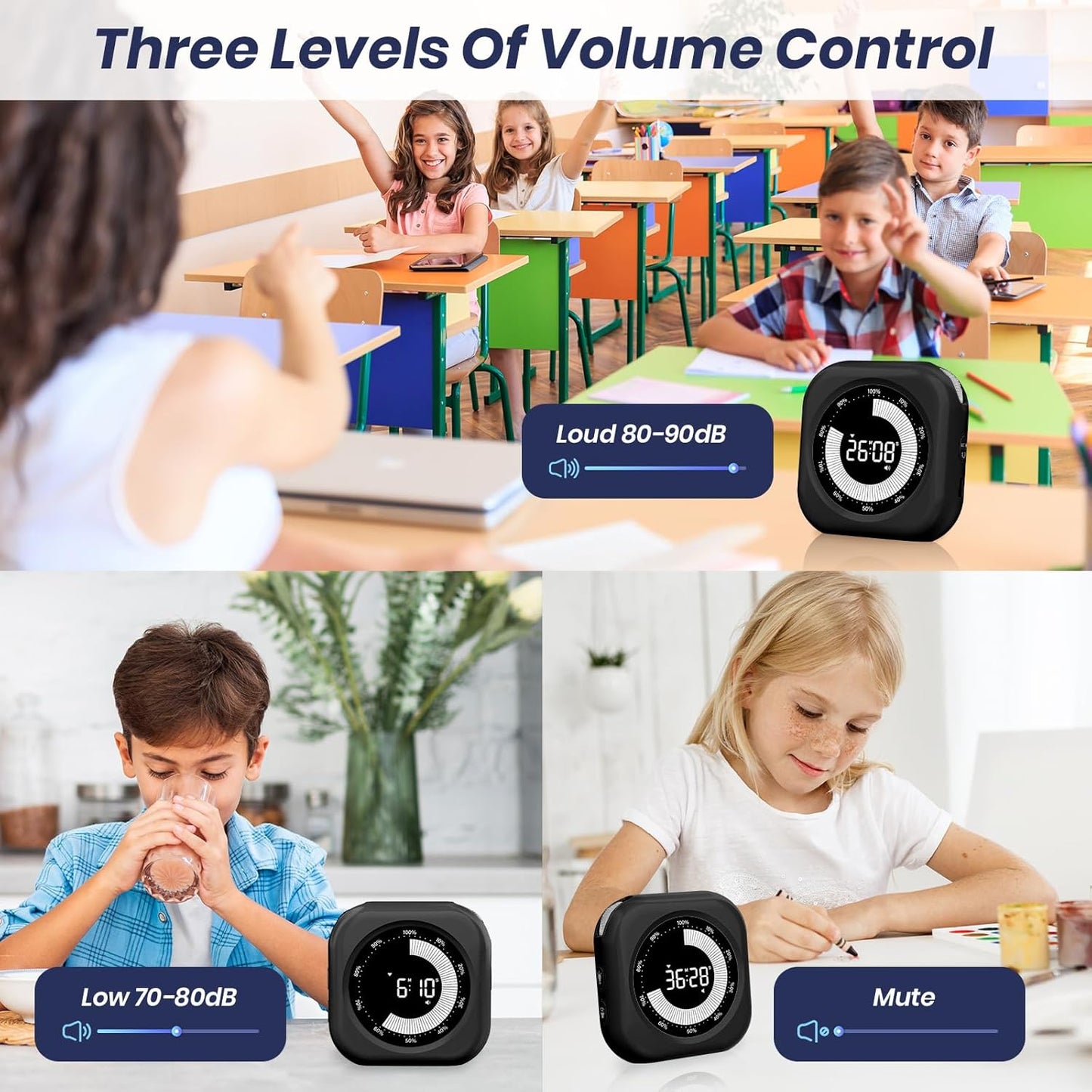 Visual Timer for Kids, 10 Hours Countdown/Up, with Rechargeable, 3 Volume Levels，3 Brightness Display, and Magnetic, Homeschool Study Tool, Large Digital Timers for Classroom, Kitchen