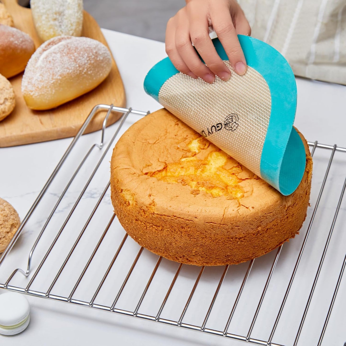 GUYDREMAT 12-Inch Silicone Baking Round Mats Set of 2 - Non-Stick, Heatproof Up to 480°F, Flexible for Large Pizza, Cakes, Pastries, Bread, Stackable Storage, Fits Toaster Ovens