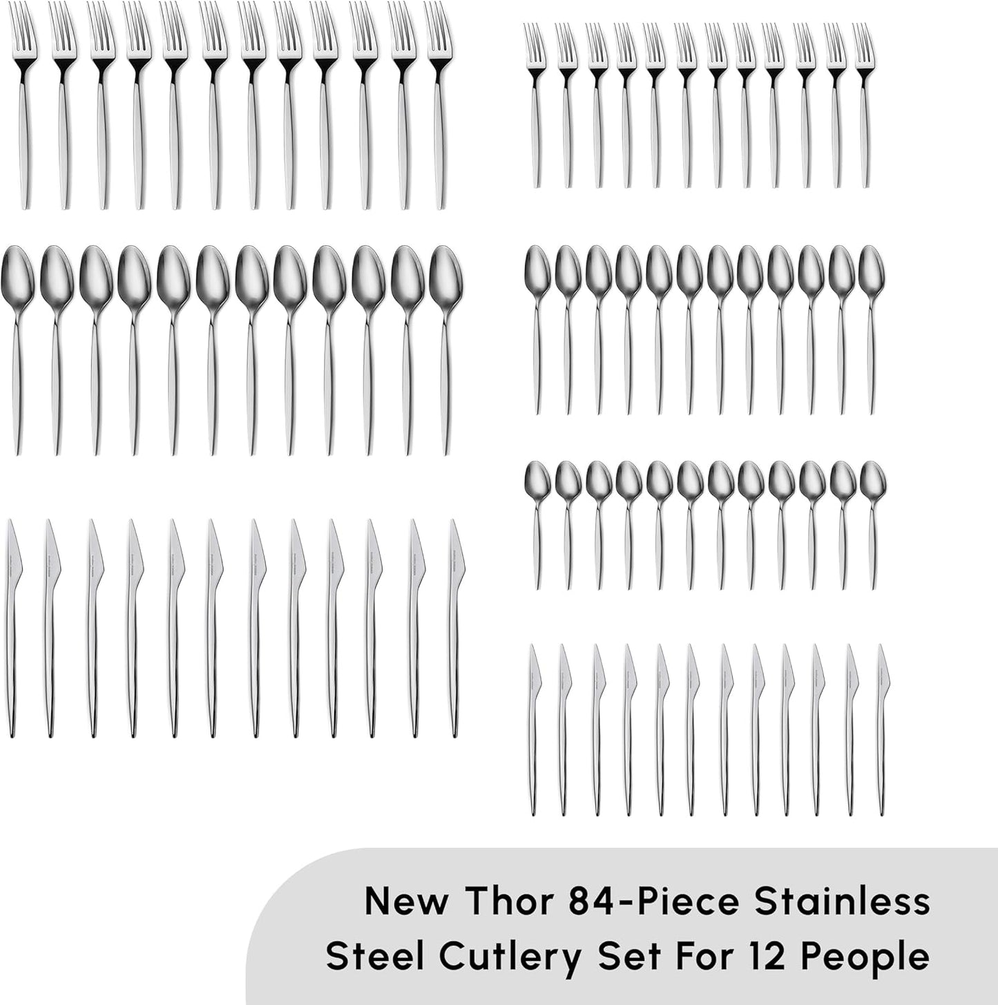 Karaca Thor 84-Piece Table Cutlery with Box, Stainless Steel in Elegant Box, Stylish and Durable Cutlery for Demanding Table Culture