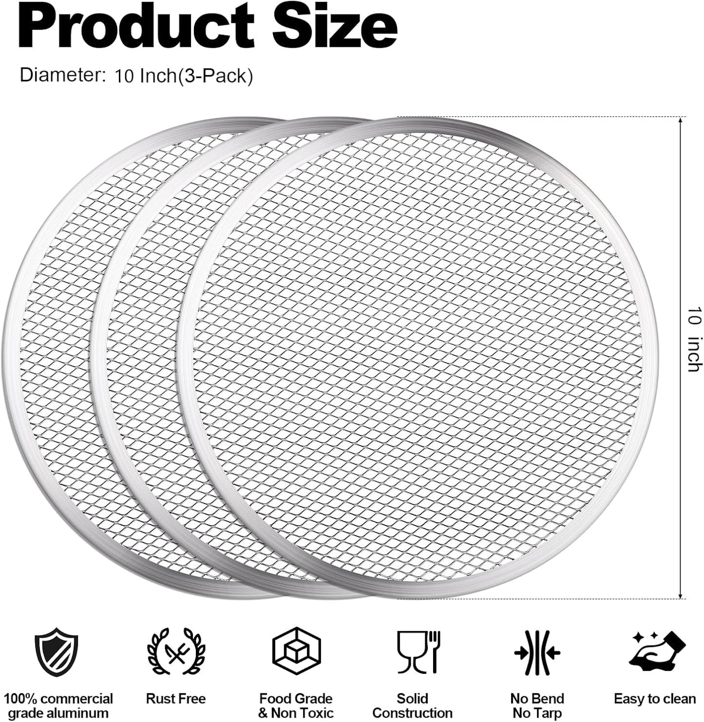 3 Pcs Pizza Screen, 10 Inch Pizza Pan for Oven, Nonstick Pizza Tray for Oven, Dishwasher Safe & Microwave Safe (10inch)