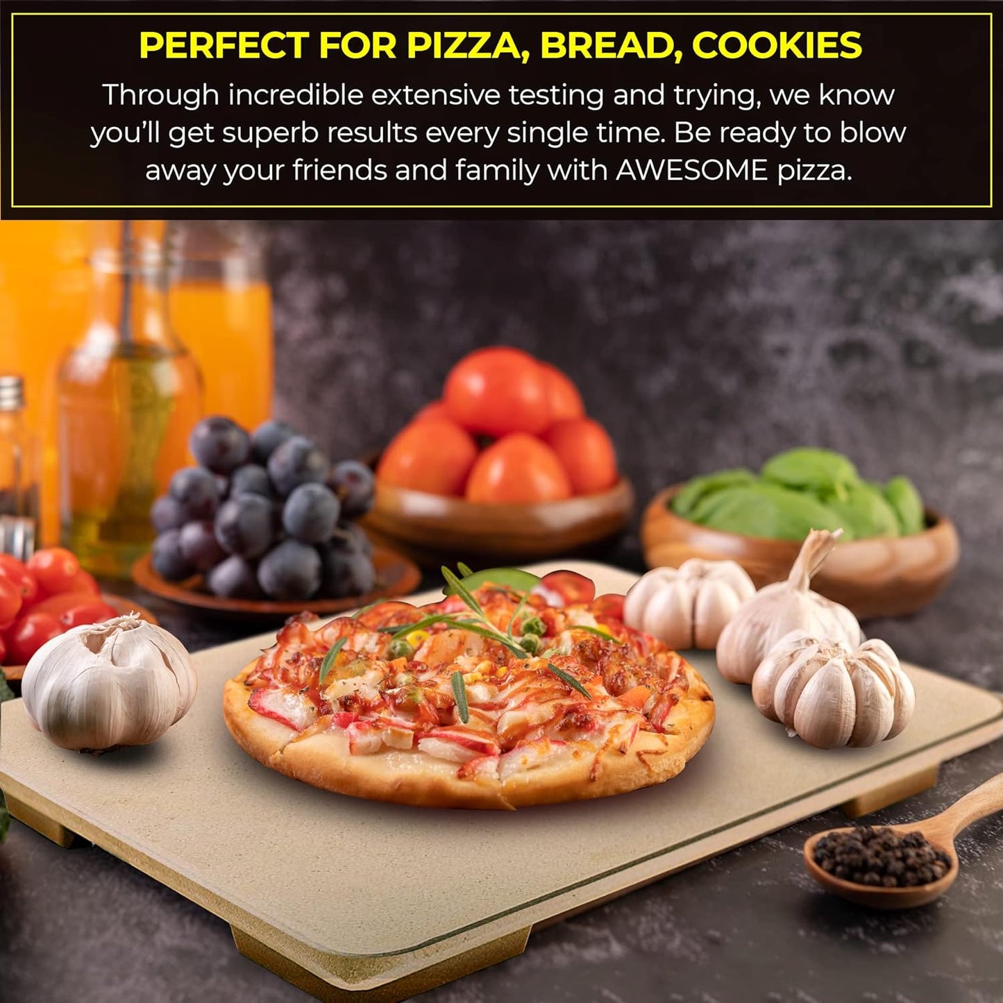 Pizza Stone - Baking Stone. SOLIDO Rectangular 14"x16" - Perfect for Oven, BBQ and Grill