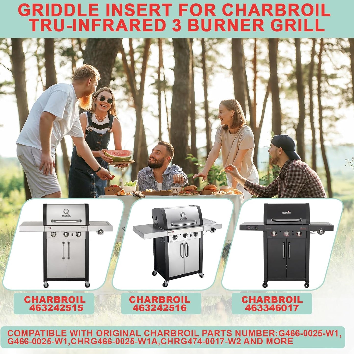 463367016 Full Size Griddle Insert for Charbroil Tru-Infrared 3 Burner 463242516 463346017 466242615 466242616, Carbon Steel Flat Top Griddle Plate for Charbroil Commercial G466-0025-W1, G472-0028-W1