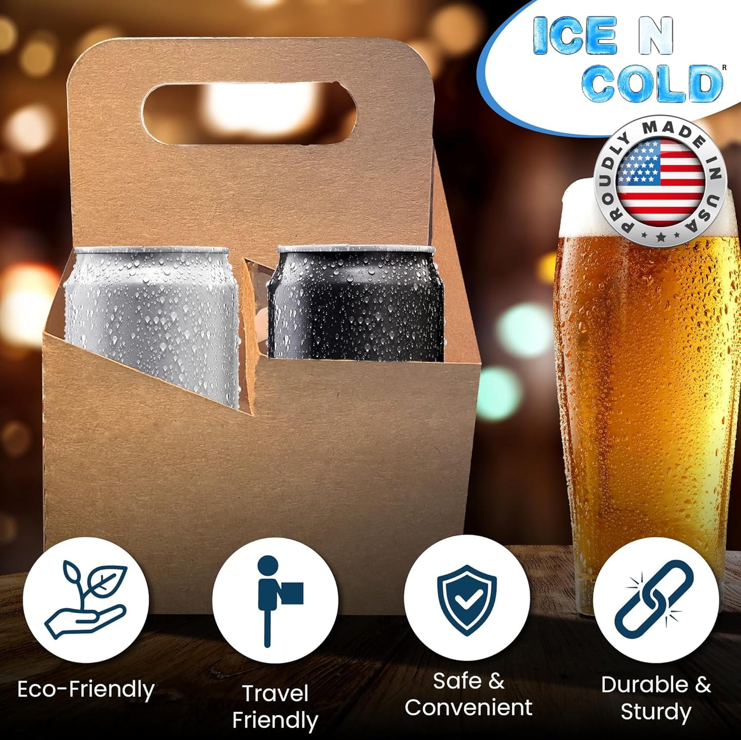 4 Cup Drink Carrier With Handle | Kraft Paperboard Cup Holder | Disposable Cup Holder for Hot or Cold Drinks | Cup Carrier for Food Delivery Services, Uber Eats, Door Dash (100)