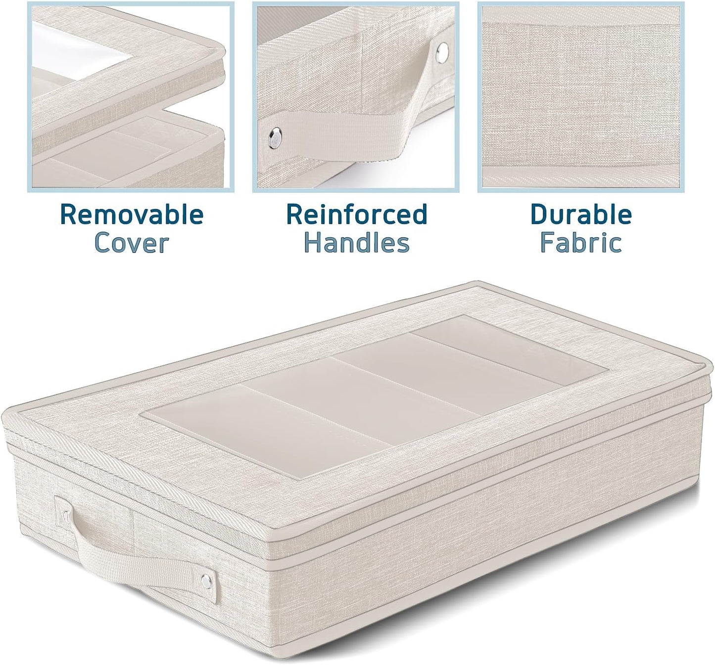 Flatware & Utensil Storage, Durable Silverware Storage Box with Padded Dividers, 5 Compartment Flatware Storage Case, Silverware Case with Handles, Protects and Organizes Cutlery, Cream