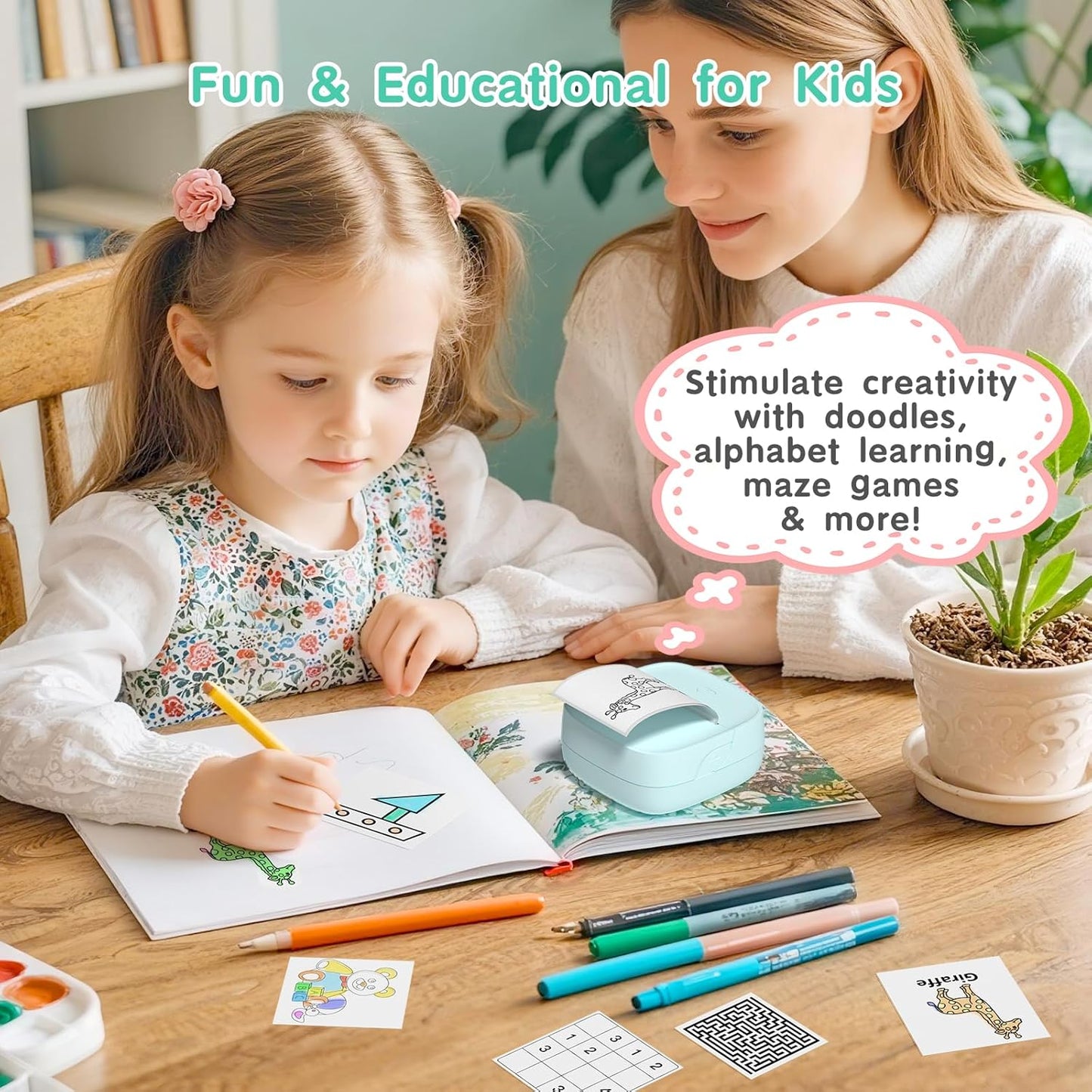 JD-23 Sticker Printer, Mini Portable Thermal Printer Print Pod, Inkless Bluetooth Label Maker Machine for DIY Crafts, Journaling, Office & Home Use, Includes 2 Rolls Sticker Paper