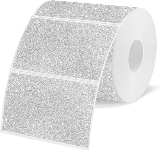 3x2 Inch Holographic Thermal Labels, Shiny Silver Thermal Sticker Labels, Rainbow Glitter Stickers for Price, Barcode, Mailing, Name, DIY Custom Logo Design, 200 pcs/1 Roll