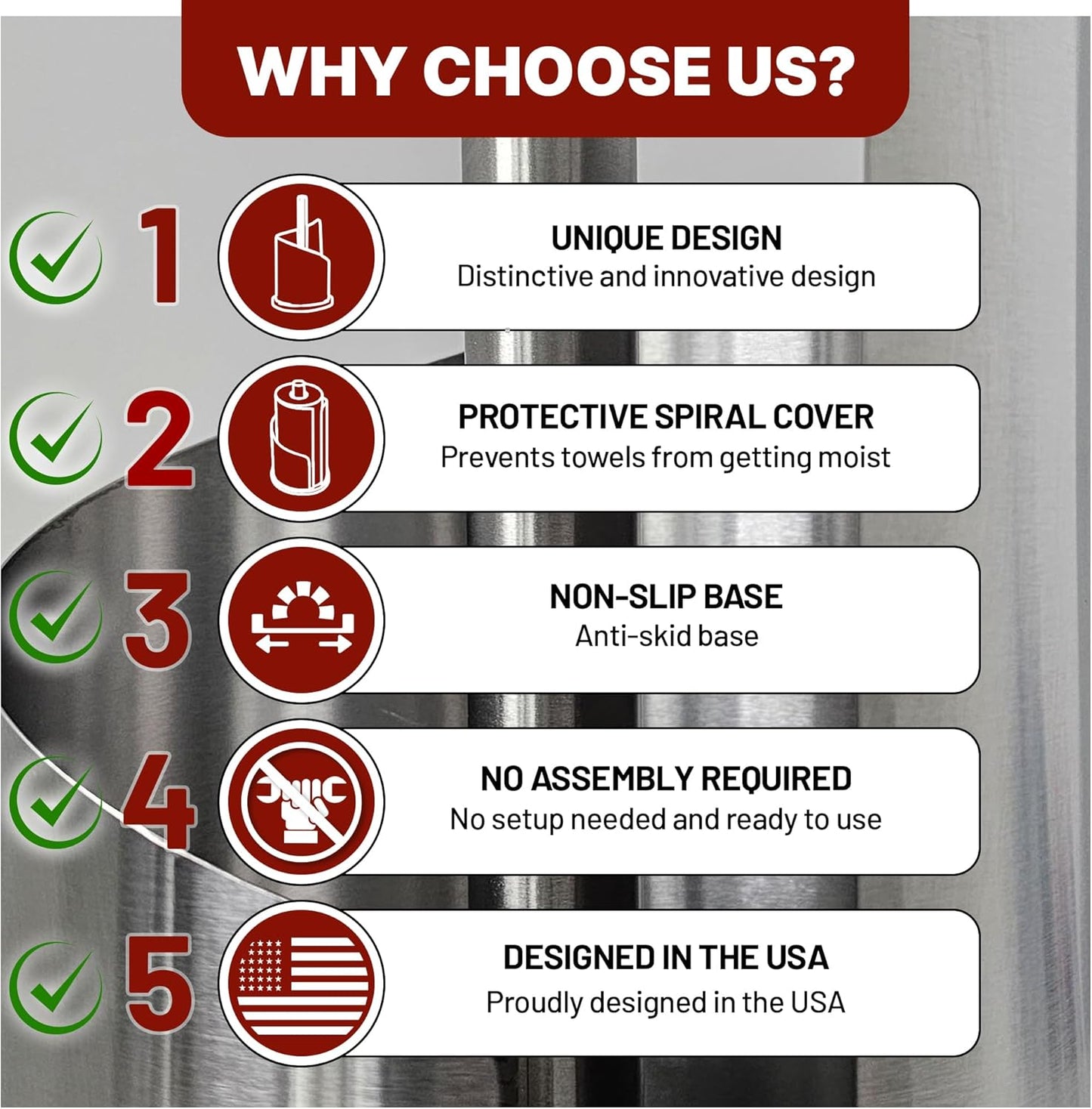 Stainless Steel Paper Towel Holder Countertop, Modern Spiral Cover Design,Keep Paper Towel Clean,Weighted Base for Stability, Freestanding Easy One-Handed Operation for Kitchen Bathroom,Silver