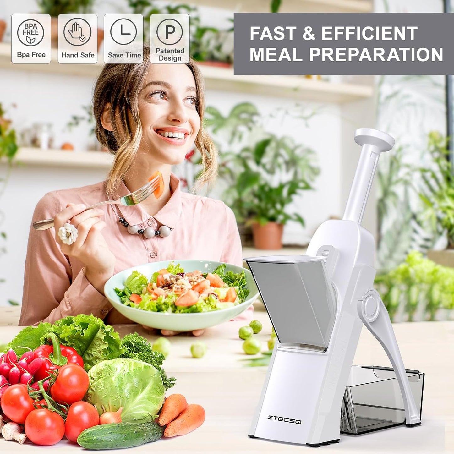 Safe Mandoline Slicer for Kitchen, Meal Prep, Potato Slicer, Adjustable/Easy to Clean/Storage, Kitchen Chopping Artifact, French Fry Cutter, Paring Knife/Cleaning Brush (only Slice, White)