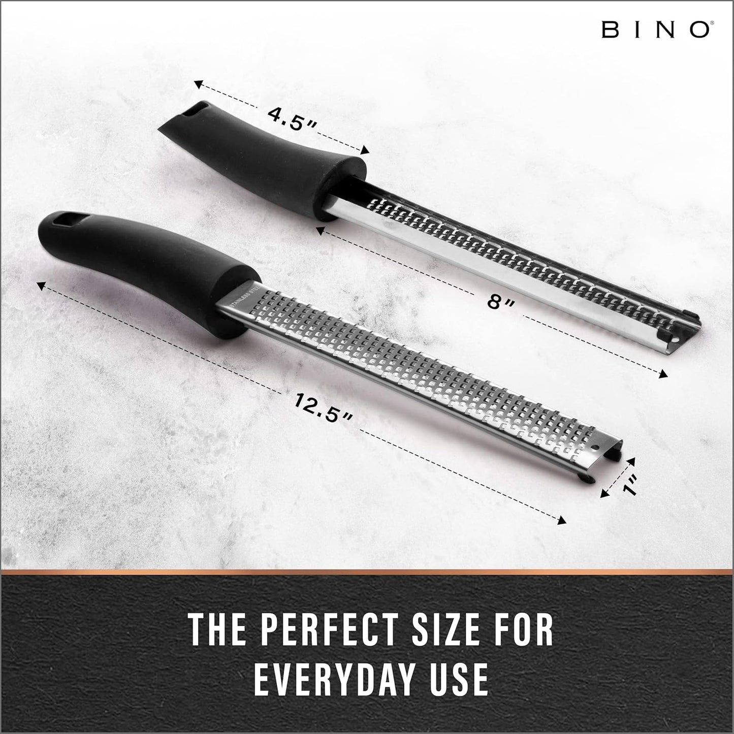 BINO Stainless Steel Rasp-Style Grater | Parmesan Grater | Zester Tool | Kitchen Handheld Graters | Culinary Tools | Lemon & Orange Zester | Spice Grater | Cooking & Baking Utensils & Accessories