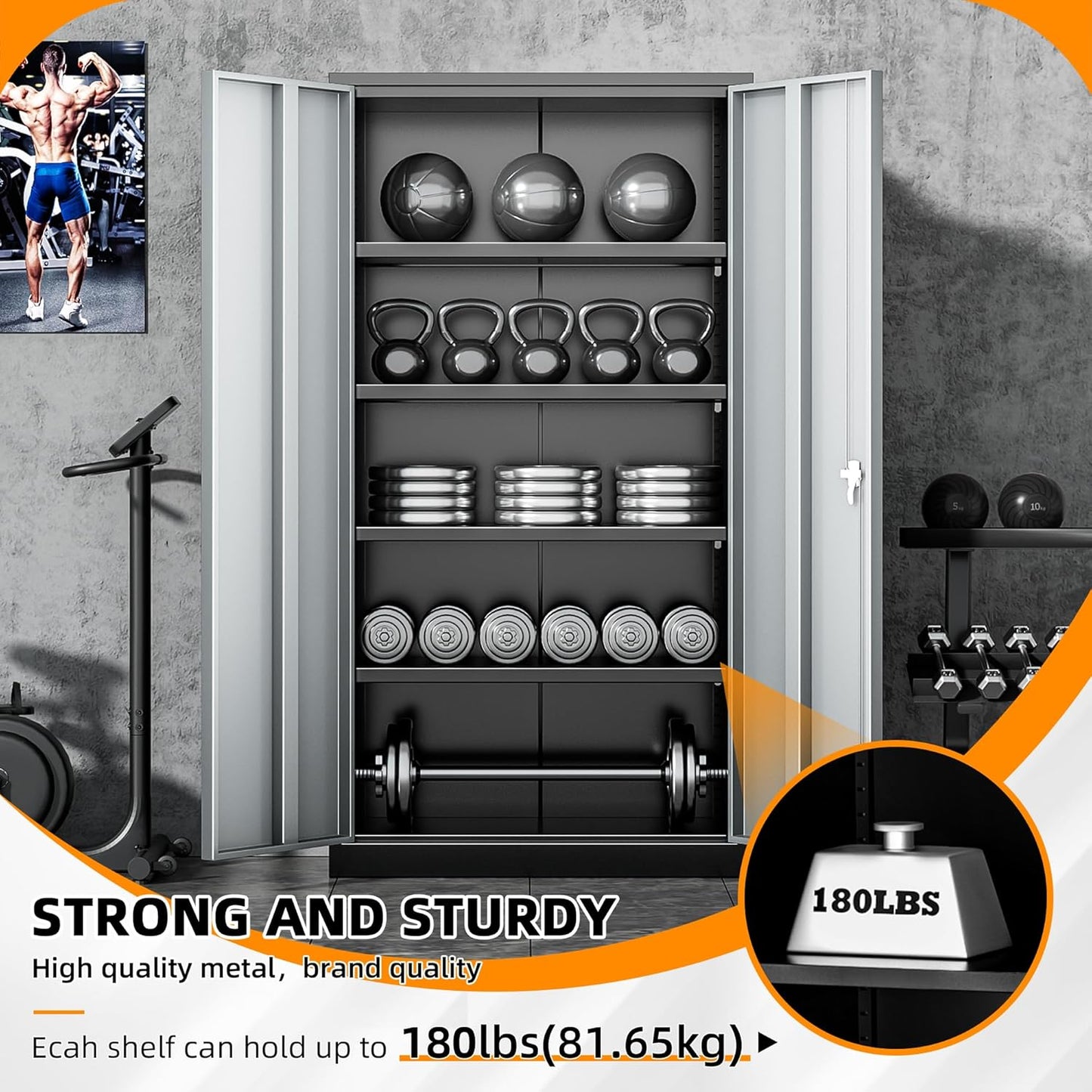 INTERGREAT Metal Storage Cabinets 72” Black Grey Garage Steel Storage Cabinet with Doors and Shelves, Steel File Cabinet for Home Office, Basement, Warehouse, Classroom（Anti Tipping）