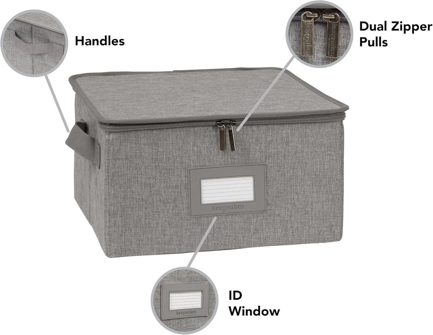 Covermates Keepsakes Dish Storage Box - Stackable, Reinforced Handles, China Storage, Grey Heather