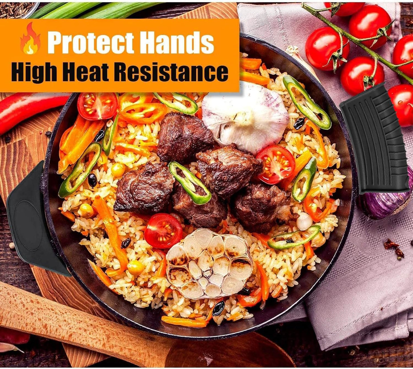 8 Pcs Cast Iron Handle Cover, Silicone Hot Handle Holder, Heat Resistant Cast Iron Skillet Covers Potholder for Frying Pans and Griddles Kitchen Supplies