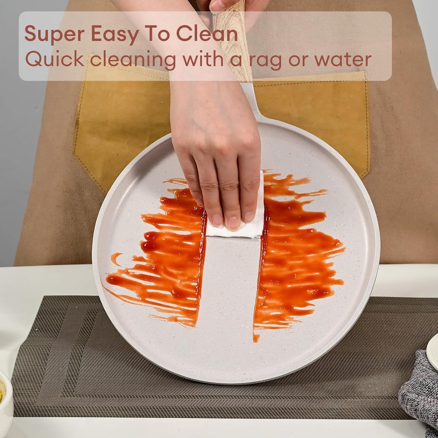 JEETEE Crepe Pan Nonstick, 11 inch Comales Para Tortillas Griddle Pan for Stove Top, Granite Coating Flat Pancake Pan Dosa Tawa, PFOA FREE and Induction Compatible (Beige)