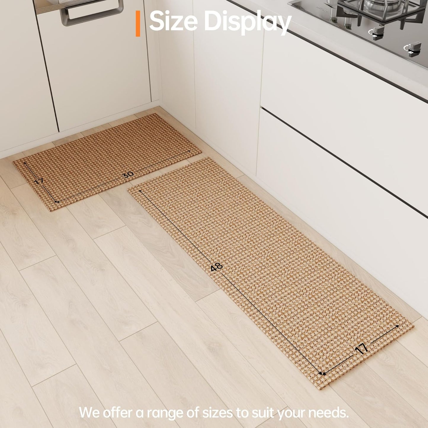 Kitchen Rugs and Mats Non Skid Washable [2PCS] (17.3" x 30"+ 17.3" x 48"), Absorbent Kitchen Floor Mats, Boho Cotton Kitchen Runner Rugs Comfort Standing Mat for Sink Hallway Laundry