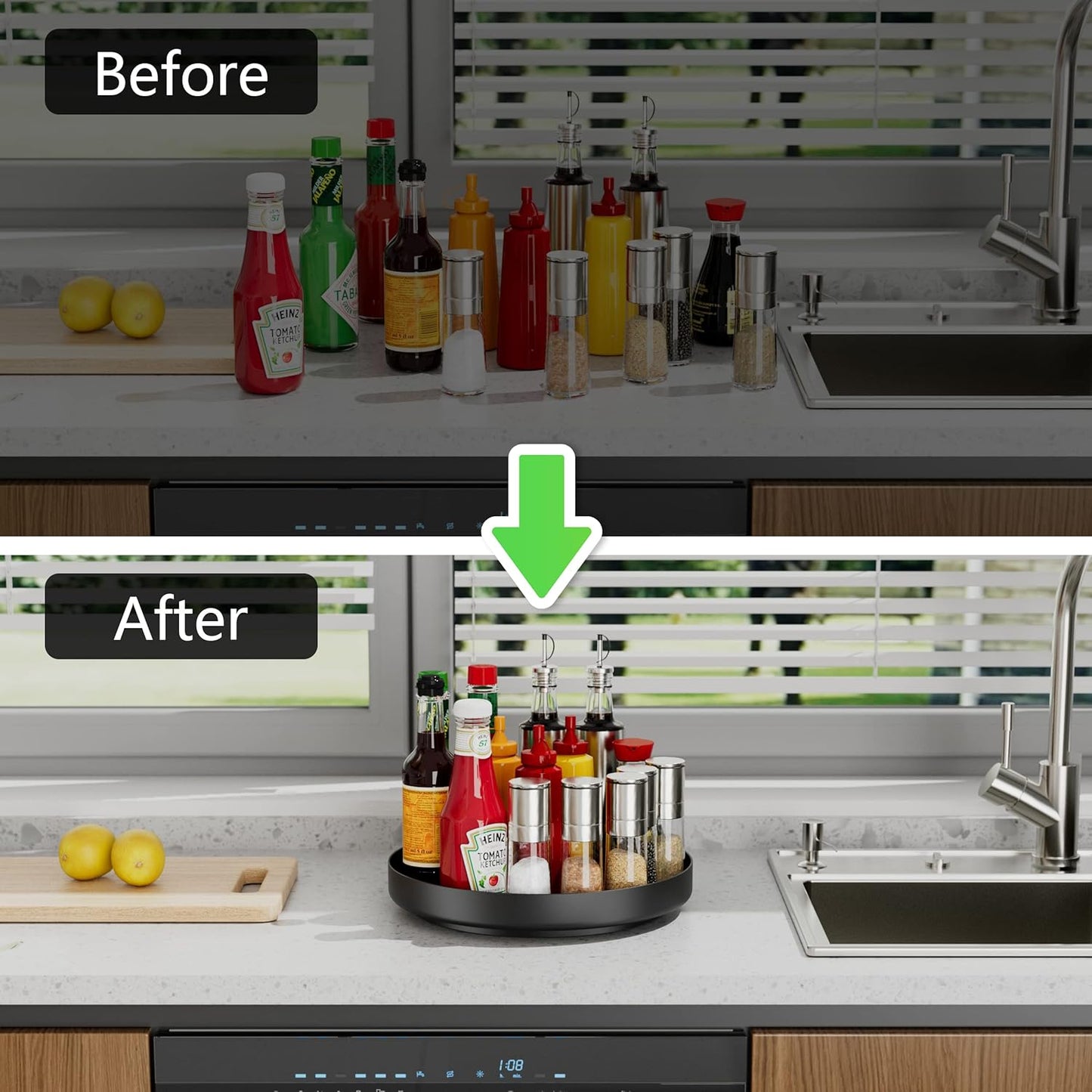 Ovicar Lazy Susan Turntable Organizer - 11 inch Rotating Spice Rack Metal Lazy Susan for Cabinet Pantry Kitchen Countertop Bathroom Refrigerator Table Storage, Black