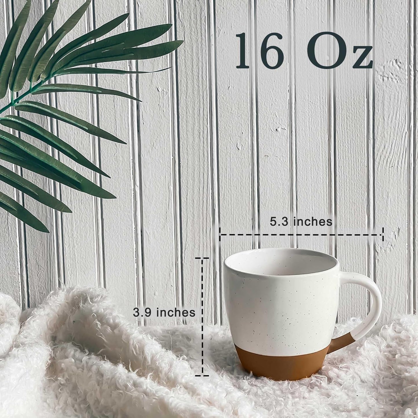 Mora Ceramic Large Latte Mug Set of 4, 16oz - Microwavable, Porcelain Coffee Cups With Big Handle - Modern, Boho, Unique Style For Any Kitchen. Microwave Safe Stoneware - Vanilla White