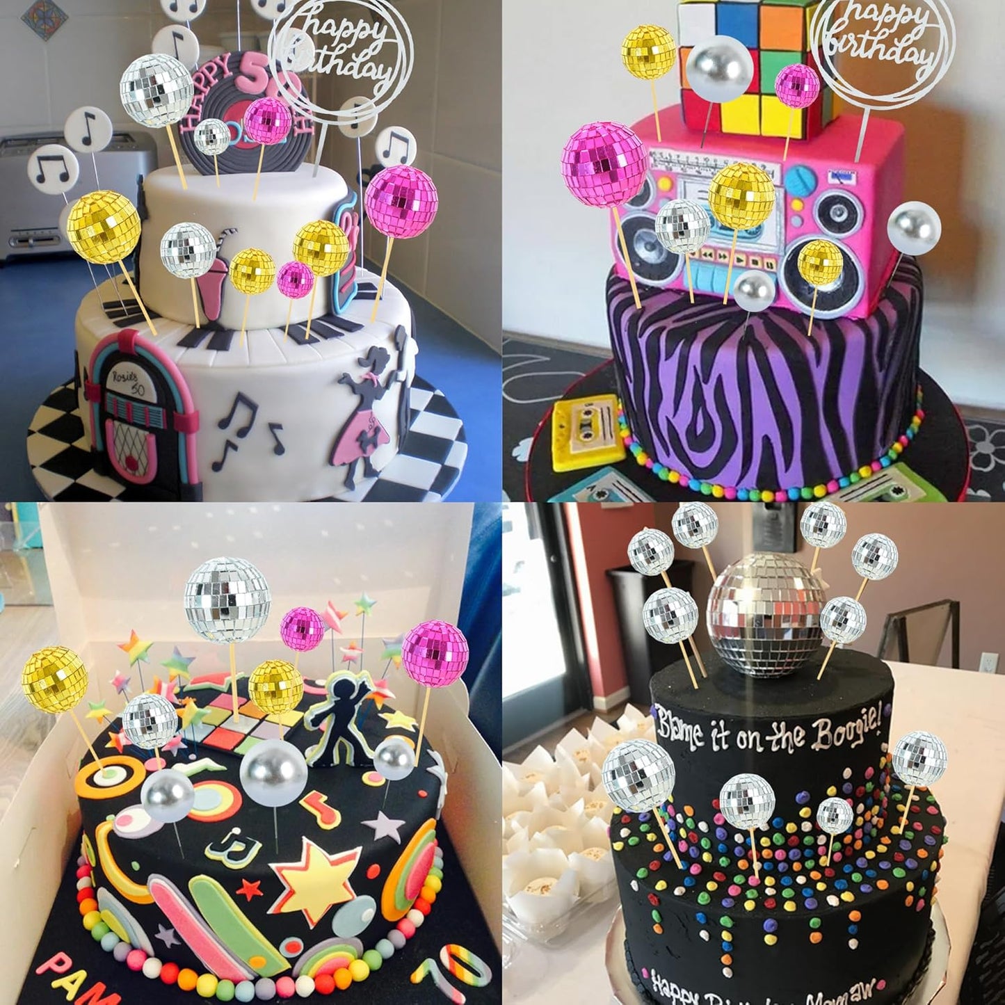 BEISHIDA 27 PCS Gold Disco Ball Cake Topper 1970s Disco Decorations Mini Ball Cake Toppers Mirror Ball Cupcake Toppers for Disco Theme Party 70s 80s Disco Party Birthday Cake Anniversary Wedding