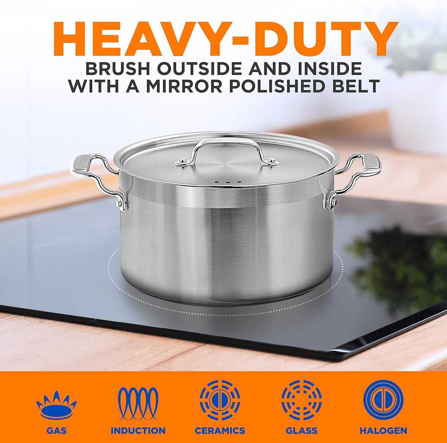 NutriChef 5-Quart Stainless Steel Stockpot with Lid- 18/8 Food Grade Heavy Duty Inox Large Stock Pot for Stew, Soup, Works w/ Induction