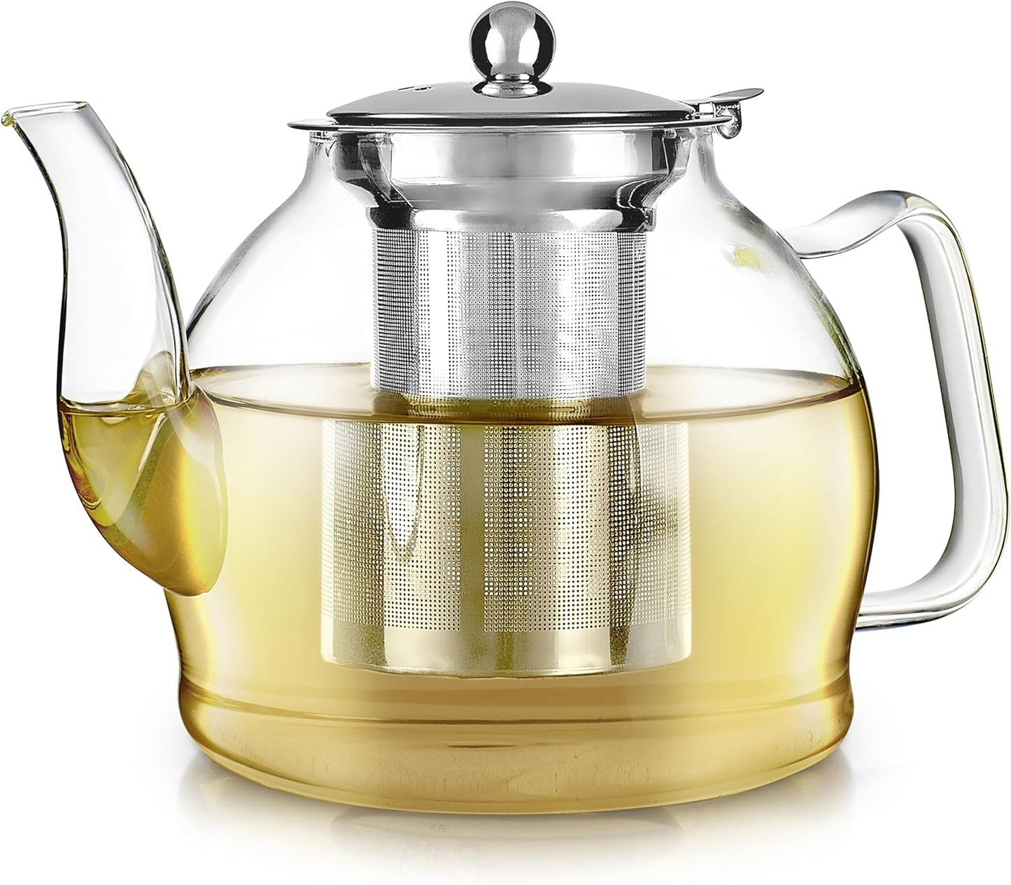 Teabloom Dublin Glass Teapot – Fine Borosilicate Glass – Stovetop and Microwave Safe – Removable Stainless Infuser – Ideal for Loose Leaf Tea – Large Capacity – 40 oz. / 1200 ml (4-5 Cups)