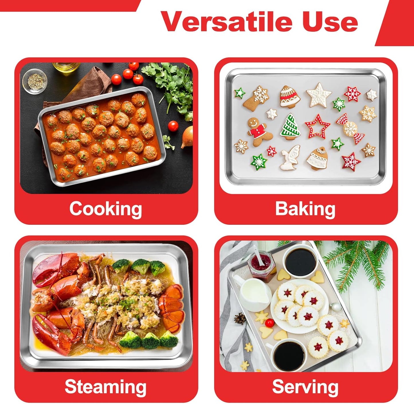 Baking Sheet, Stainless Steel Cookie Sheet Baking Pan Tray for Toaster Oven Size 9 x 7 x 1 Inch, Non Toxic & Healthy, Mirror Finish & Easy Clean, Dishwasher Safe