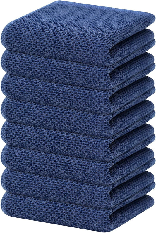 Homaxy 100% Cotton Waffle Weave Kitchen Dish Towels, Ultra Soft Absorbent Quick Drying Cleaning Towel, 13 x 28 Inches, 8-Pack, Navy Blue