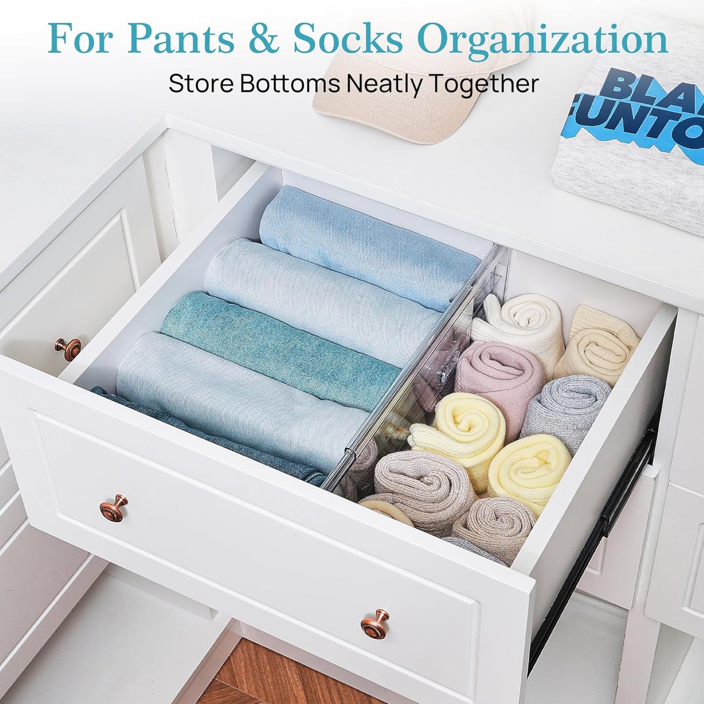 Vtopmart 4 Pack 6" Tall Upgrade Drawer Dividers for Big and Deep Drawer, 12.8"-22.3" Adjustable Expandable Dresser Drawer Organizer, Clear Plastic Separators for Dresser, Baby Supplies, Kitchenware