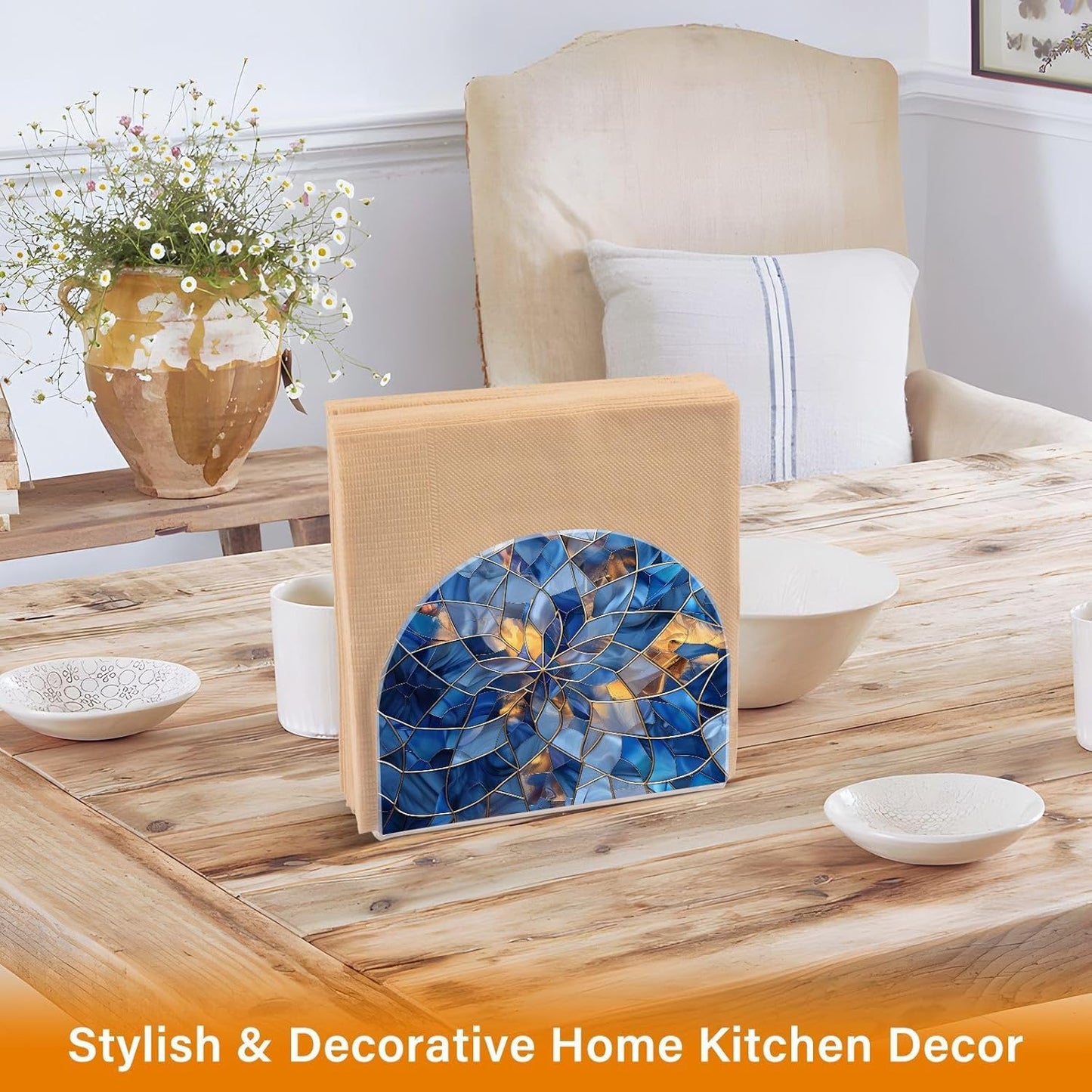 Stained Glass Geometric Pattern Napkin Holder for Table Paper Napkins Holder Acrylic Tissue Dispenser Kitchen Dining Room Bathroom Party Car Decor