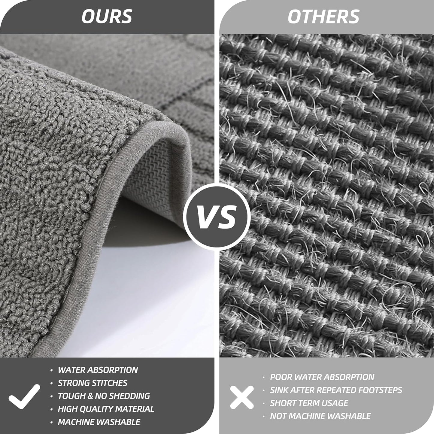 BEQHAUSE-Kitchen-Rugs-Washable-Kitchen-Mats-for-Floor Non-Slip Kitchen Mat Absorbent Kitchen Runner Rug with TPR Non Skid Backing,Grey,24”x60”