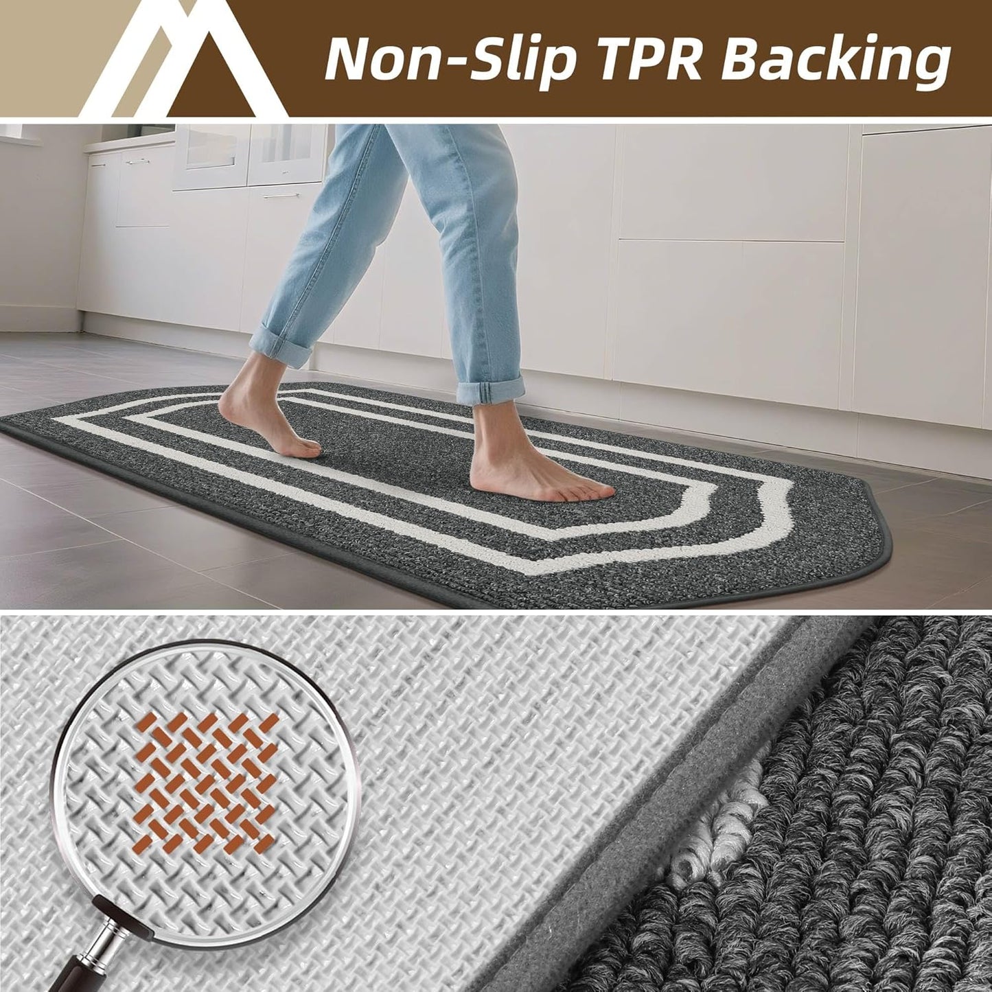 COSY HOMEER Long Kitchen Floor Mats for in Front of Sink Super Absorbent Kitchen Rugs and Mats 24"x48" Non-Skid Kitchen Mat Standing Mat Washable,Polypropylene,Dark Grey,Frame