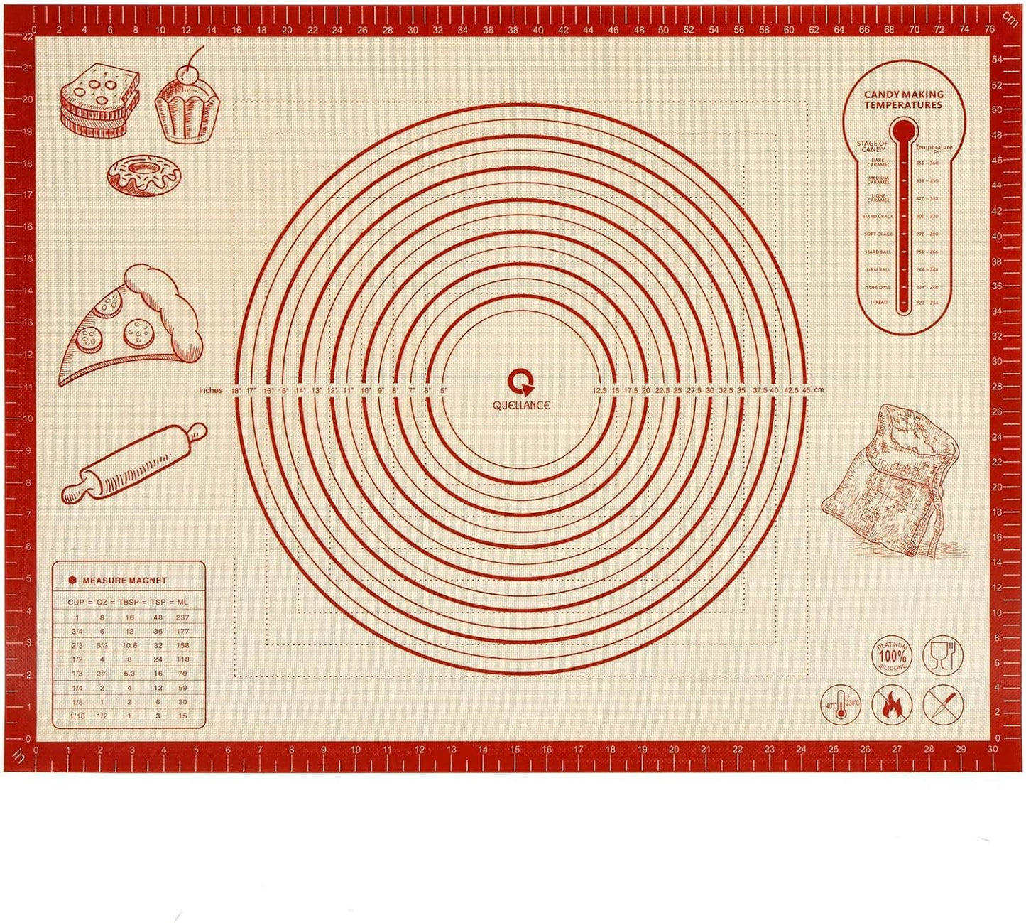 Silicone Baking Pastry Dough Mat - 32x24Inch Extra Large Cookie Bread Rolling Mats Sheet, Nonstick Kitchen Counter Kneading Board, Thick Reusable Pie Cookies Pizza Fondant Making Matt with Measurement