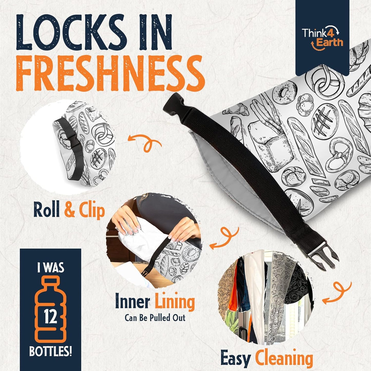 THINK4EARTH® - Large Bread and Baguette Bags (White, Baguette Bag 2 Pack)