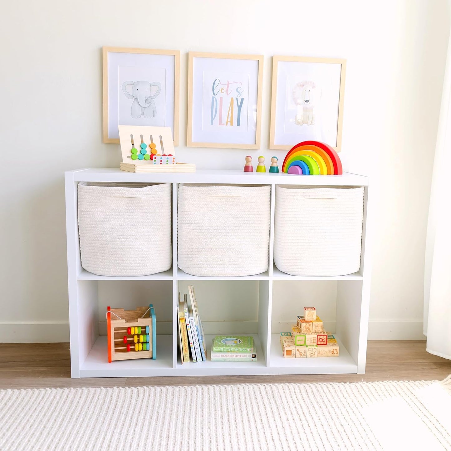NaturalCozy 13 Inch Cube Storage Bins Cotton Rope Woven Baskets for Organizing 3-Pack | 13 x 13 Storage Cubes | Fabric Square Storage Baskets for Shelves Organizer, Kids Toy Bins, Closet Baby Nursery
