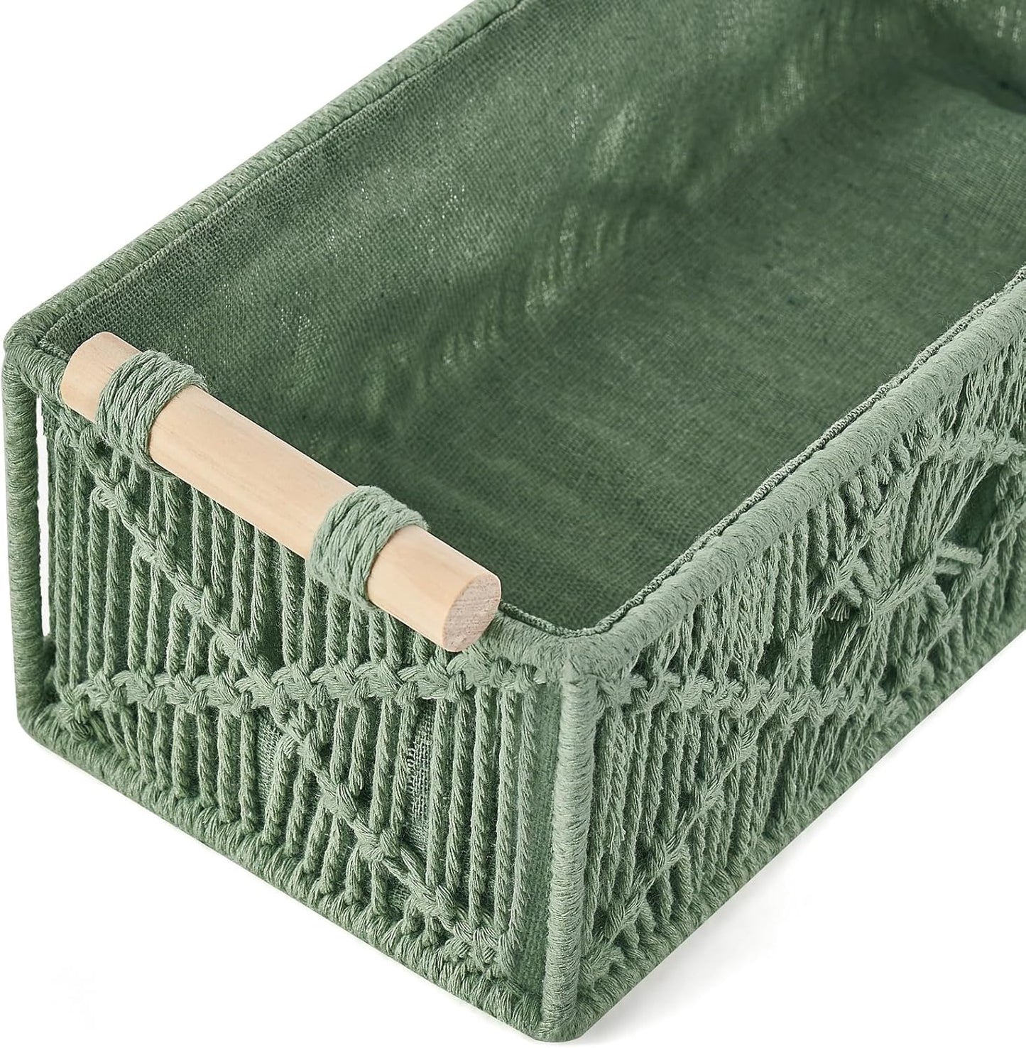 Mkono Macrame Storage Baskets Boho Decor Box Handmade Woven Decorative Countertop Toilet Tank Shelf Cabinet Organizer for Bedroom Livingroom Home, Set of 2, Green