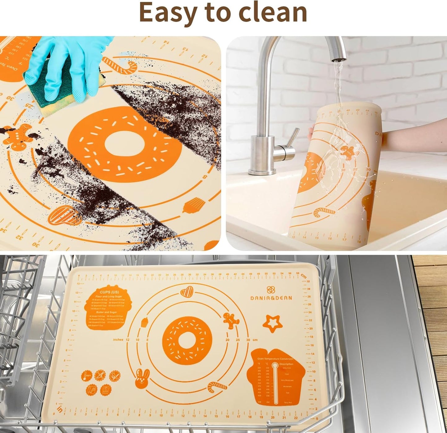 DANIA & DEAN Silicone Baking Mat - Upgrade 26x16 Inch Extra Thick Pastry Mat with Measurements, Non-Slip and Reusable, Kneading Dough Mat for Kitchen Counter, Bread, Cookies, Pizza, Fondant, Pasta