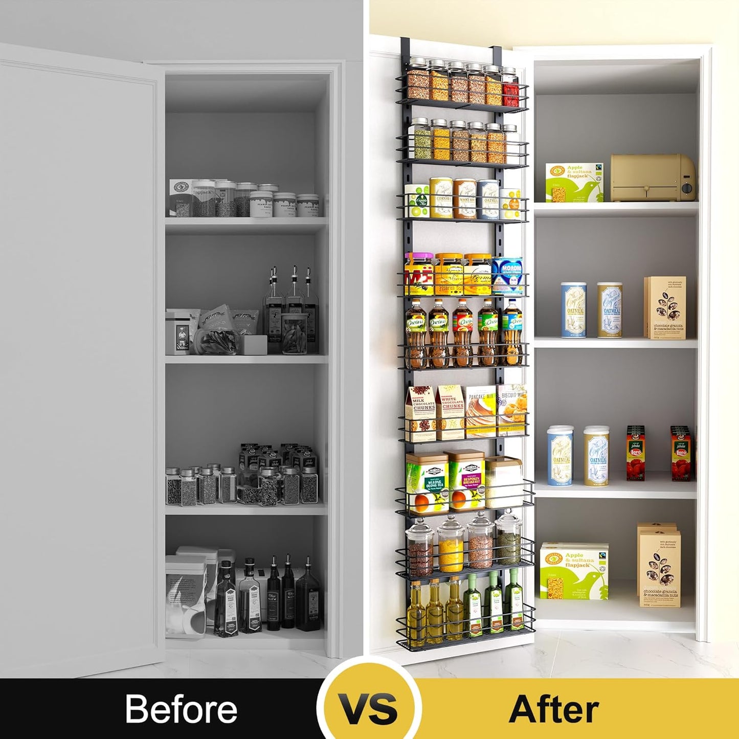 Pantry Door Organizer 12 Inch Wide, 9 Tier Hanging Adjustable Over the Door Spice Rack For Narrow Space,Matt Black