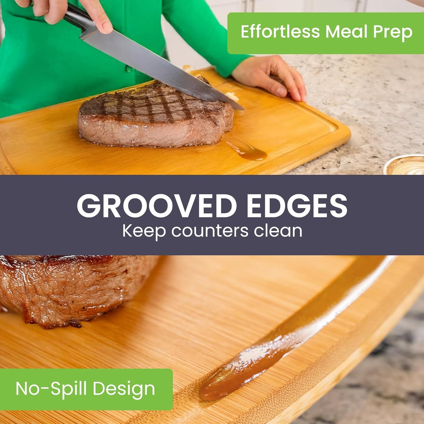 FSC® Certified Extra Large Bamboo Cutting Board Set of 3 – Featuring Glue-Free Surface™ Non Toxic Wood Cutting Boards for Safer Family Cooking and Lifetime Replacements for Peace of Mind