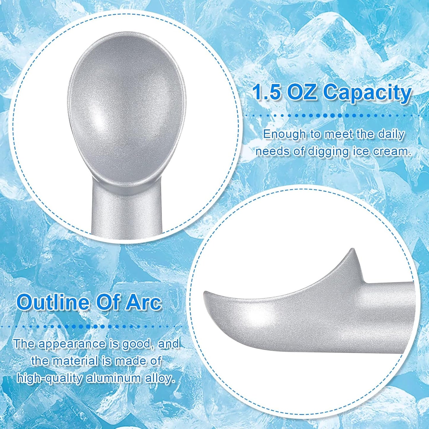 Suclain 3 Pieces Ice Cream Scoop 7 Inches Nonstick Anti Freeze Ice Cream Scooper with Comfort Handle Aluminum Alloy Design Professional Ice Cream Scoop Easy Clean for Gelato Cookie Sorbet (Silver)