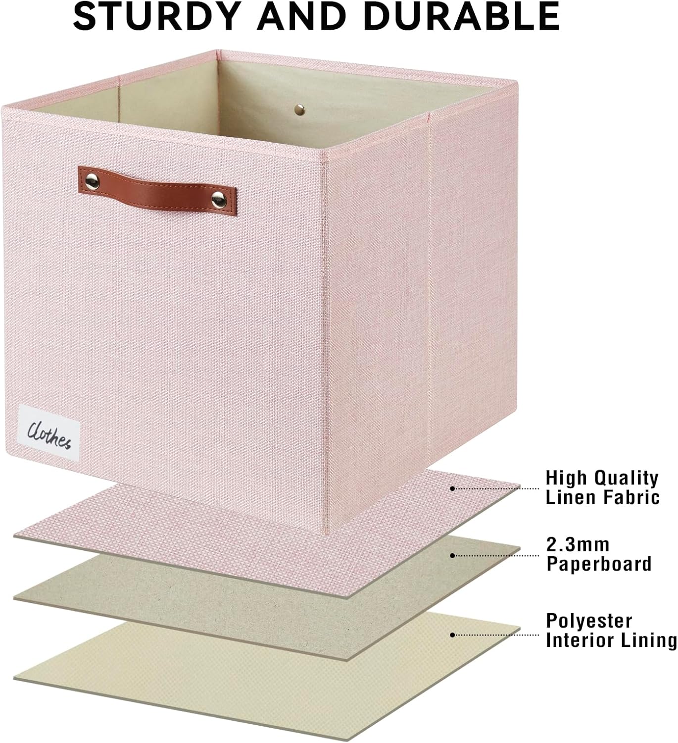 Collapsible Fabric Storage Cube Bins with 2 Reinforced PU Handles, Foldable Storage Organizer Baskets for Closet, Shelves, Living Room | 13"x13"x13", 4 Pack, Full Pink