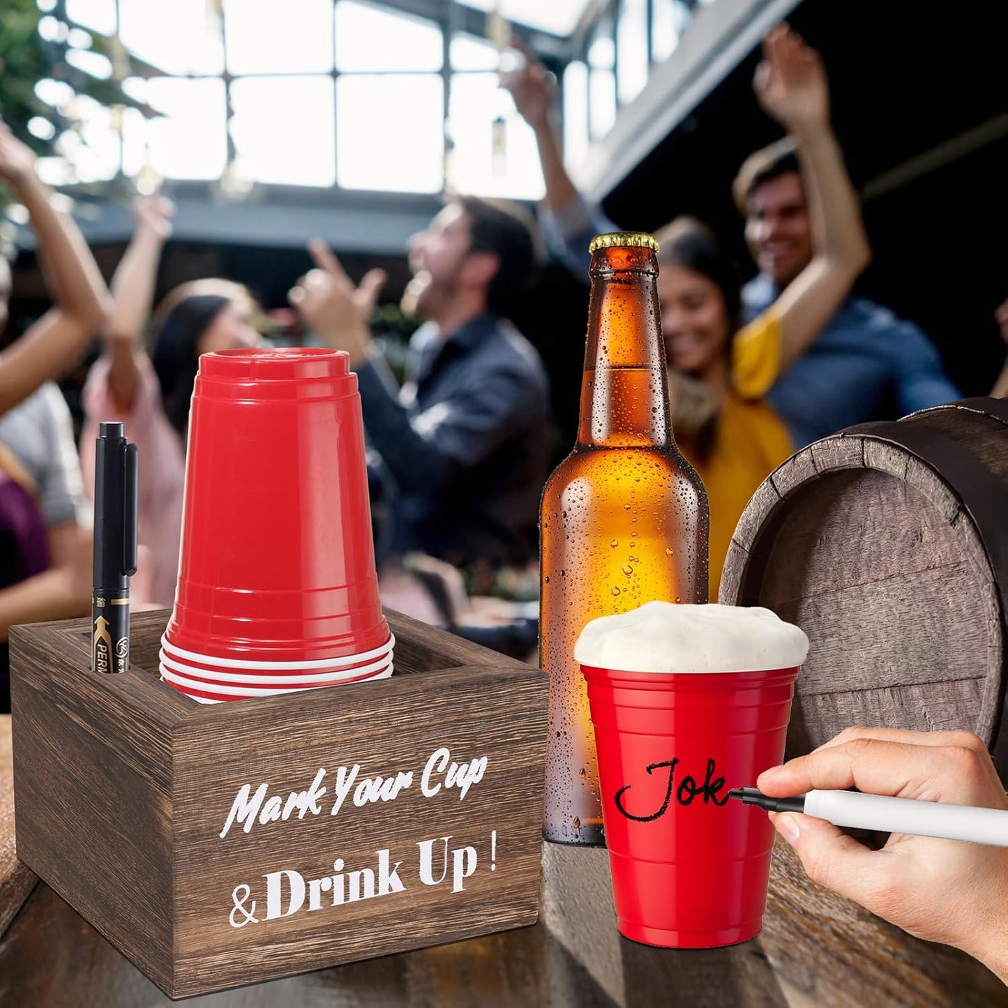 Wooden Cup Holder for Party & Wedding - Rustic Disposable Cup Holder for Bar, Kitchen, Countertop, Home & Office, Brown