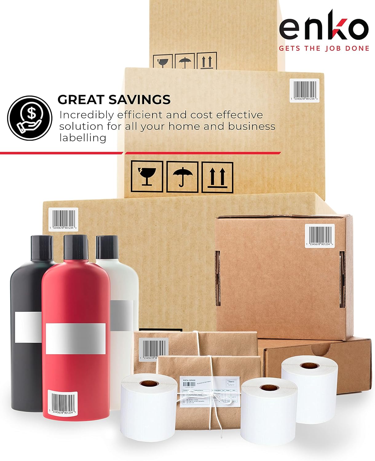 enKo [12 Rolls, 7440 Labels] 4 x 2-1/2 inches Direct Thermal Labels, FBA Stickers, FNSKU Label Compatible for Zebra/Eltron