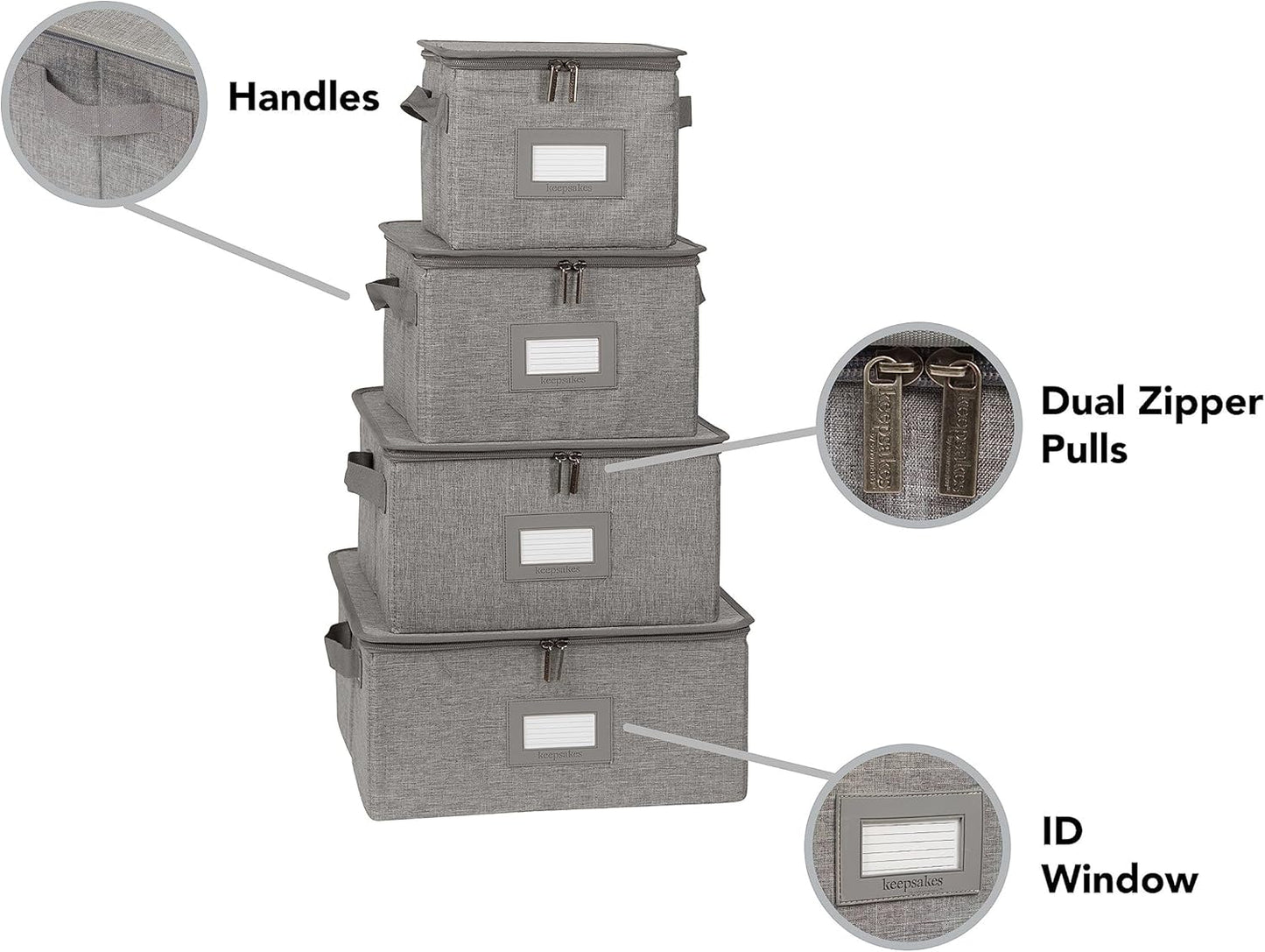 Covermates Keepsakes Dish Storage Box - Stackable, Reinforced Handles, China Storage, Grey Heather