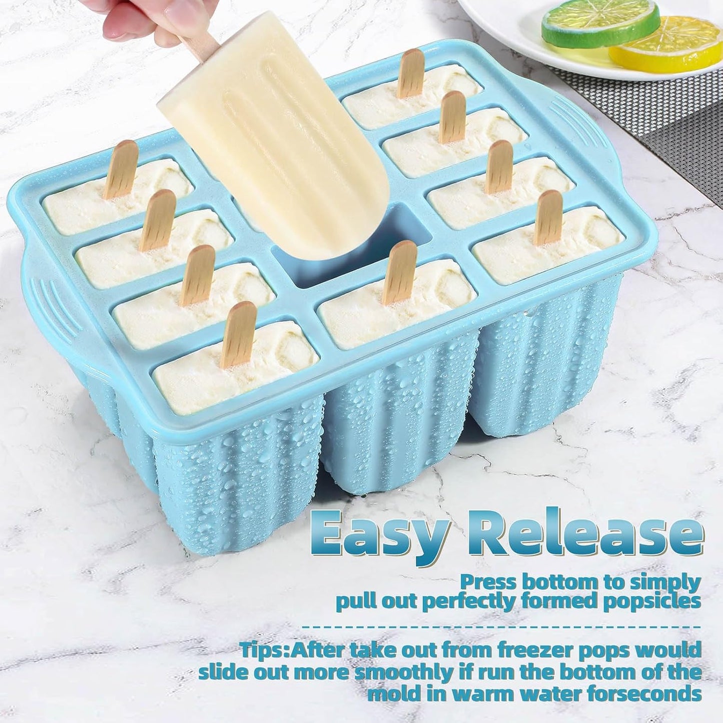Silicone Popsicles Molds,Ice Pop Cream Mold Set Homemade Toddler Popsicle Maker For Kids Para Paletas De Helado Kulfi BPA Free, with 50 Sticks, 50 Bags,50 wire Ties (Azure)
